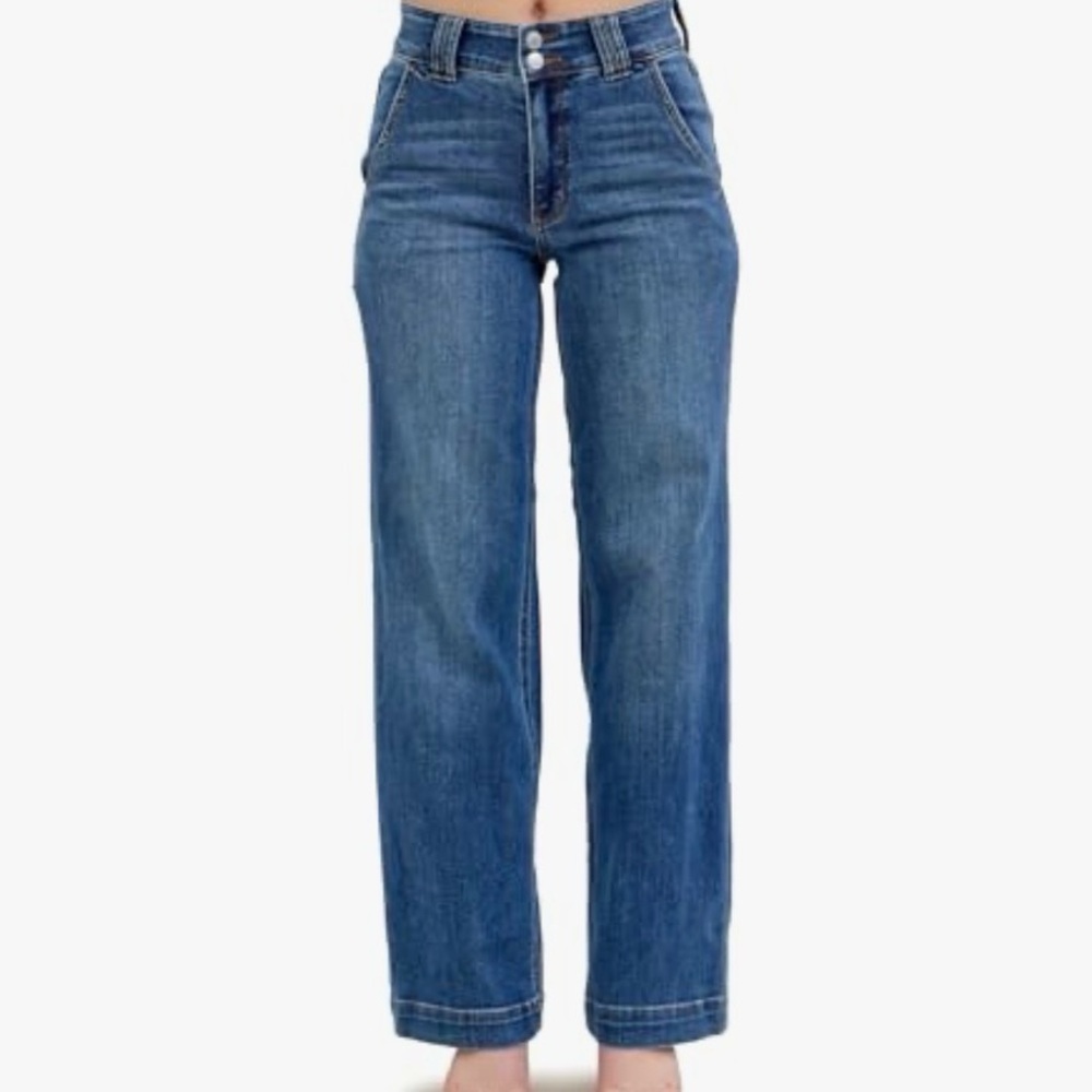 Judy Blue Women's High-Rise Double Button Waistband Wide Leg Jeans